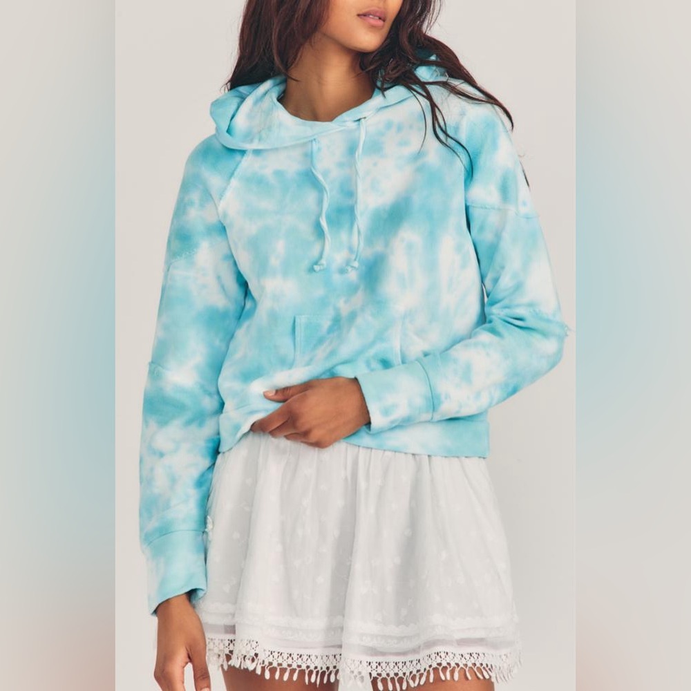 NWT LoveShackFancy Addison Top Tie Dye Cabana Teal Hoodie